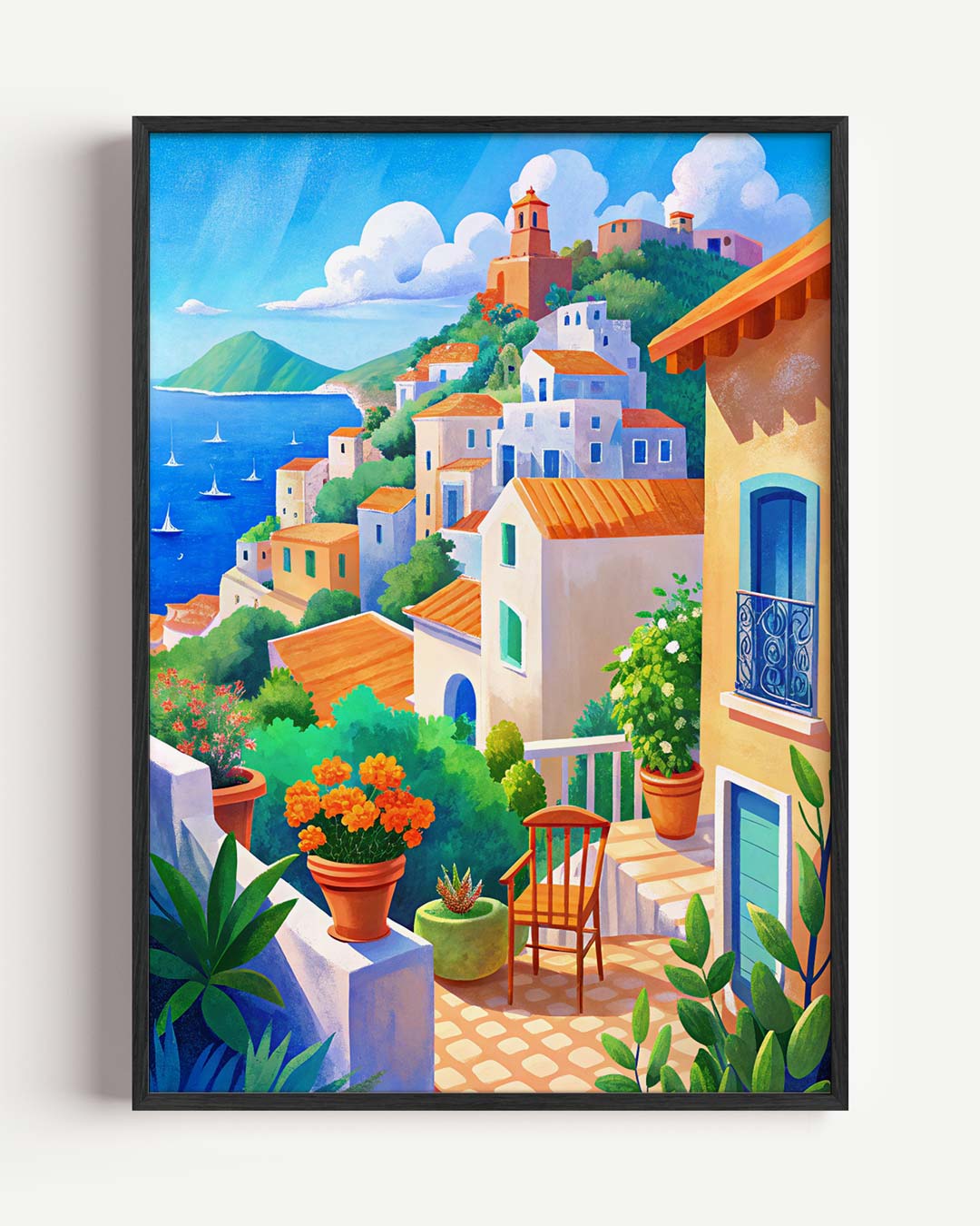 Mediterrane Dorp aan Zee Poster-WallArtistic