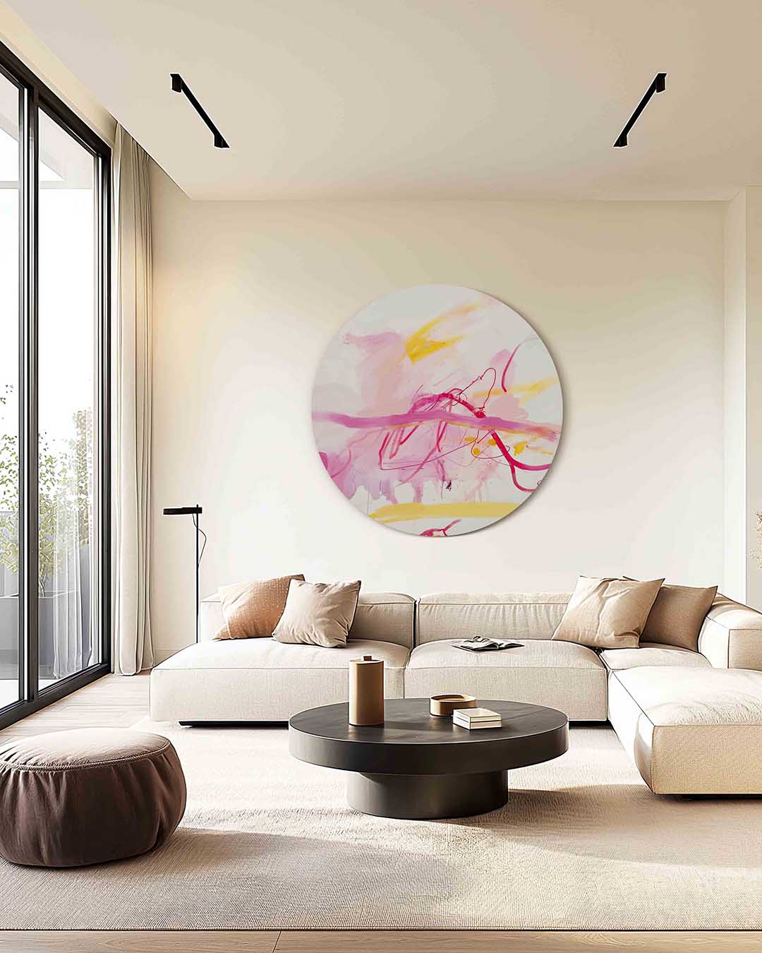 Abstracte roze en gele Muurcirkel