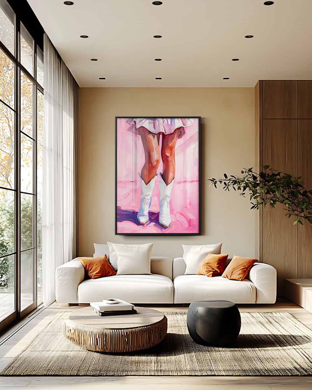 Dansende Laarzen op Roze Kunstwerk-canvas-dibond-plexiglas-wanddecoratie-WallArtistic