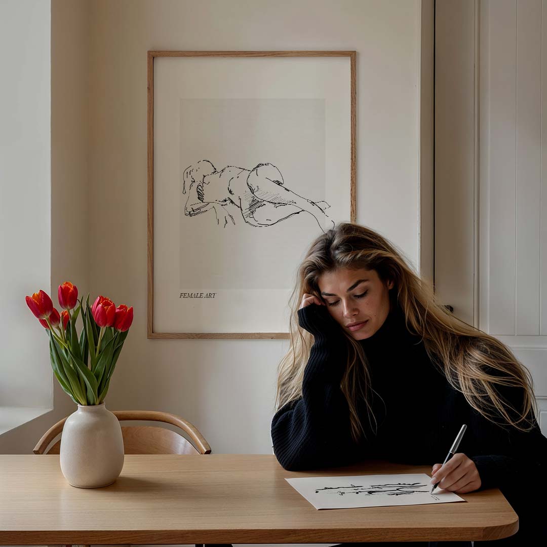 Elegante Lijntekening Vrouw Poster-WallArtistic