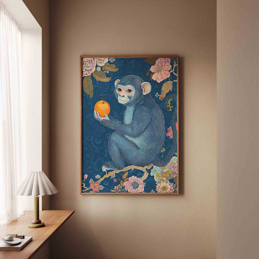 Aap met sinaasappel Poster