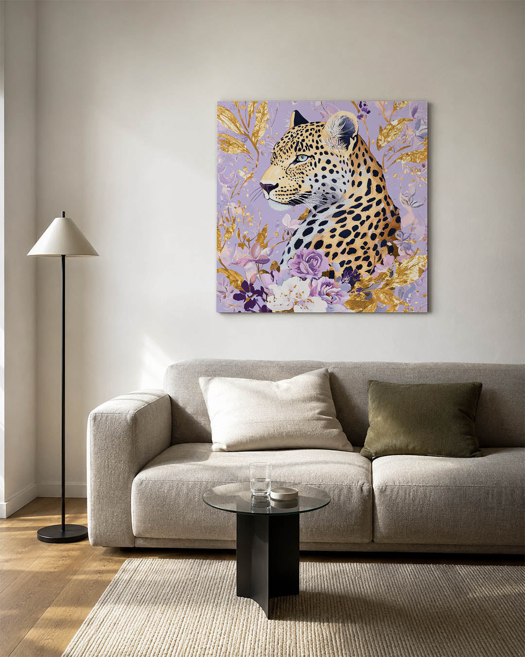 Luipaard met bloemen Kunstwerk
