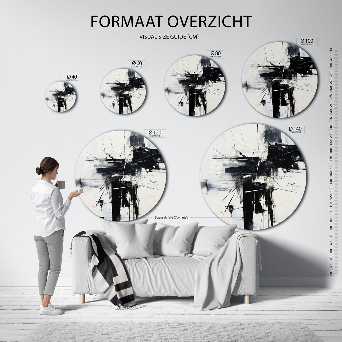 Abstracte zwart wit Muurcirkel