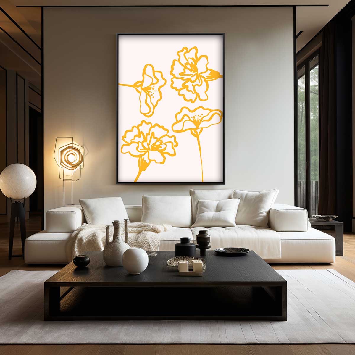 Bloemenpracht in Lijnenspel Kunstwerk-canvas-dibond-plexiglas-wanddecoratie-WallArtistic