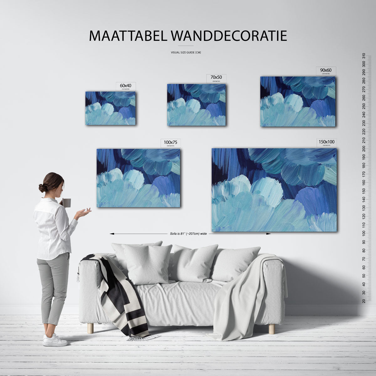 Vloeiende blauwe borstels Kunstwerk
