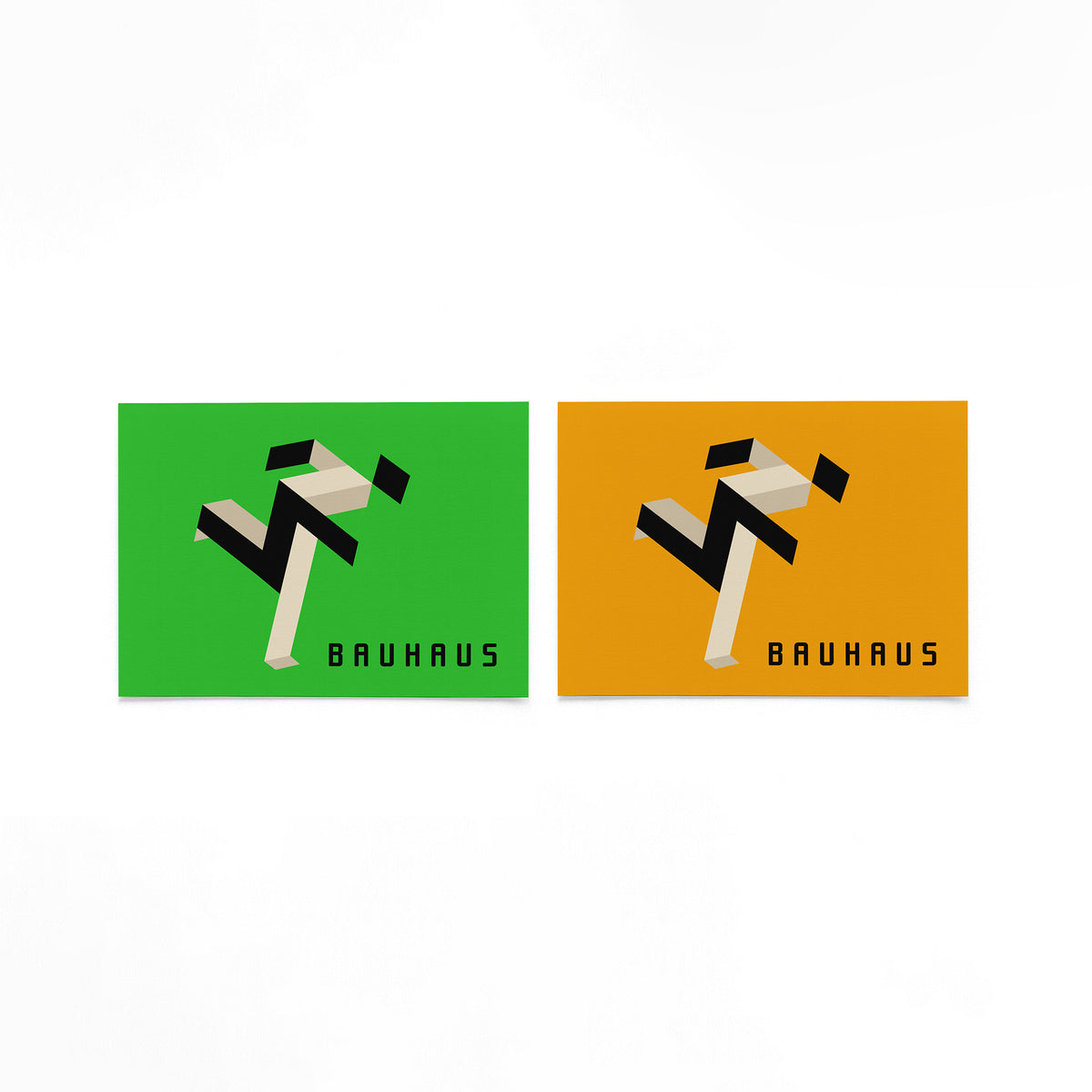 Twee landscape posters met zigzaglint op groen en oranje als vrijstaande productfoto