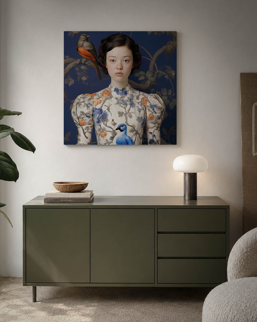 Vogels en bloemen portret Kunstwerk