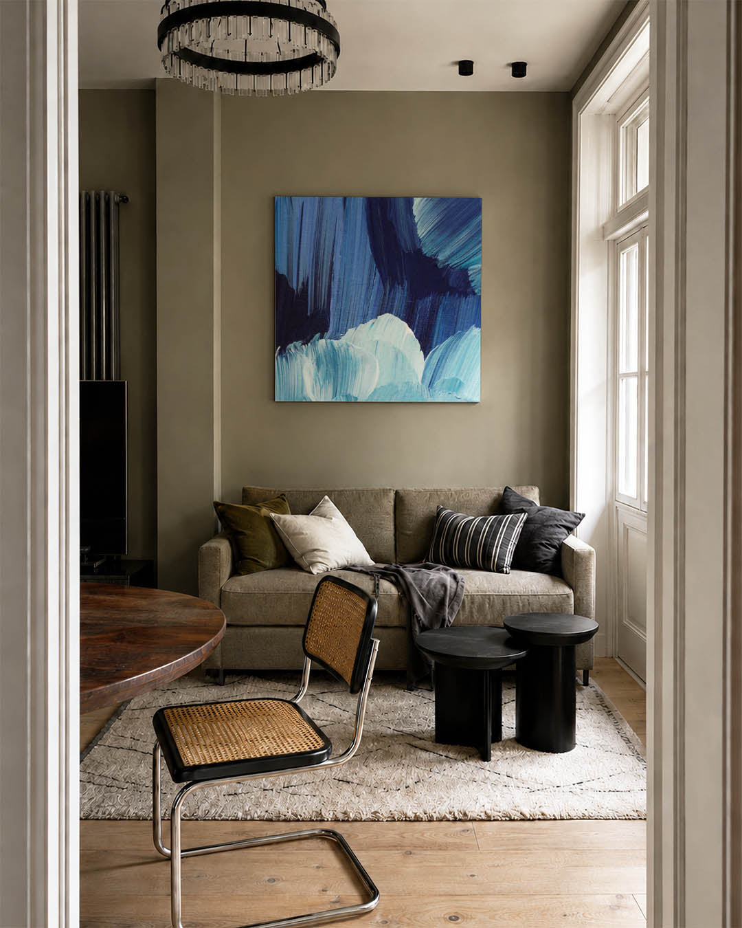 Dynamische blauwe strokes Kunstwerk