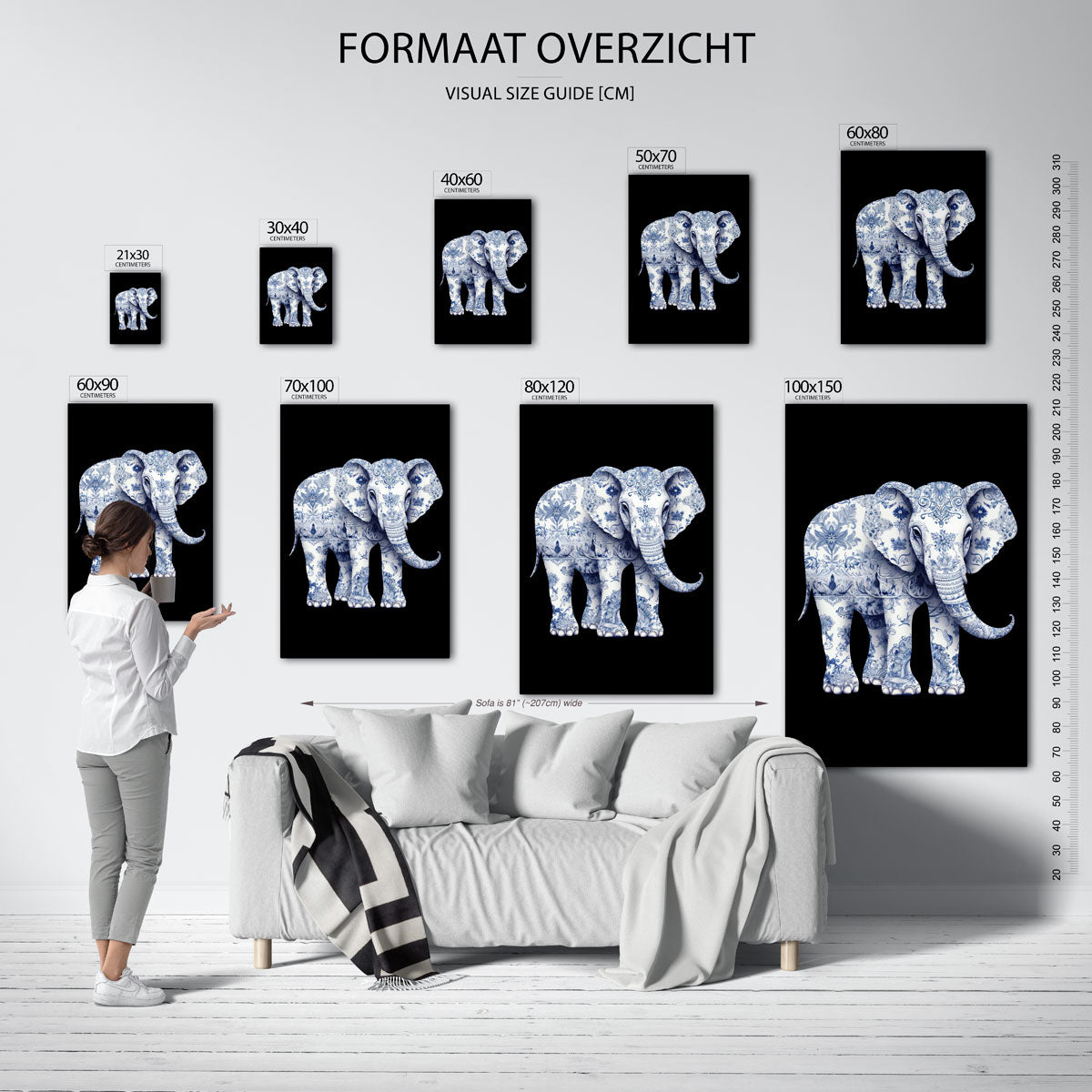 Olifant met bloemenpatroon Poster