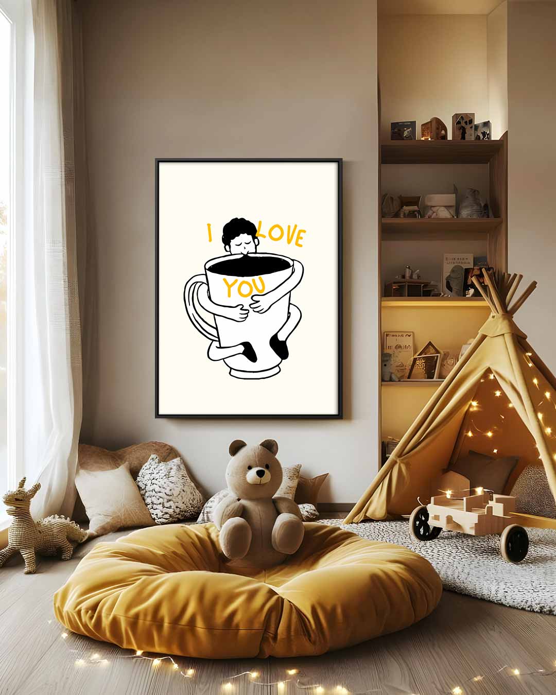 Koffieknuffel Illustratie Kunstwerk-canvas-dibond-plexiglas-wanddecoratie-WallArtistic