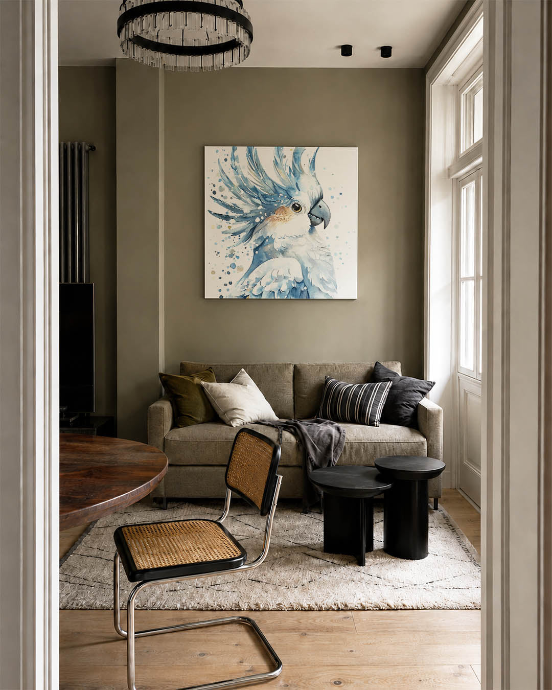 Vogelsilhouet in blauwtinten Kunstwerk