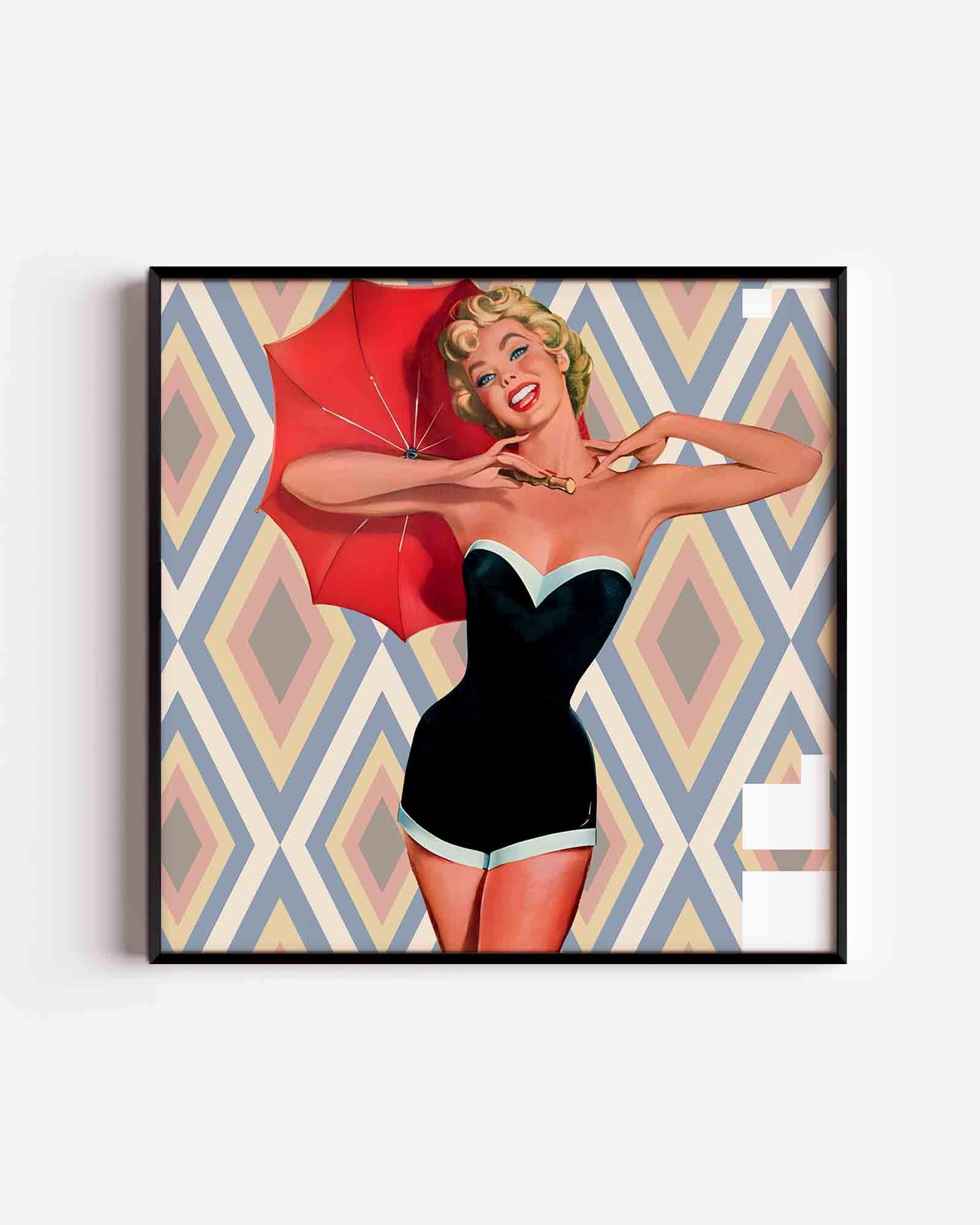 Vrouw met rode parasol Poster