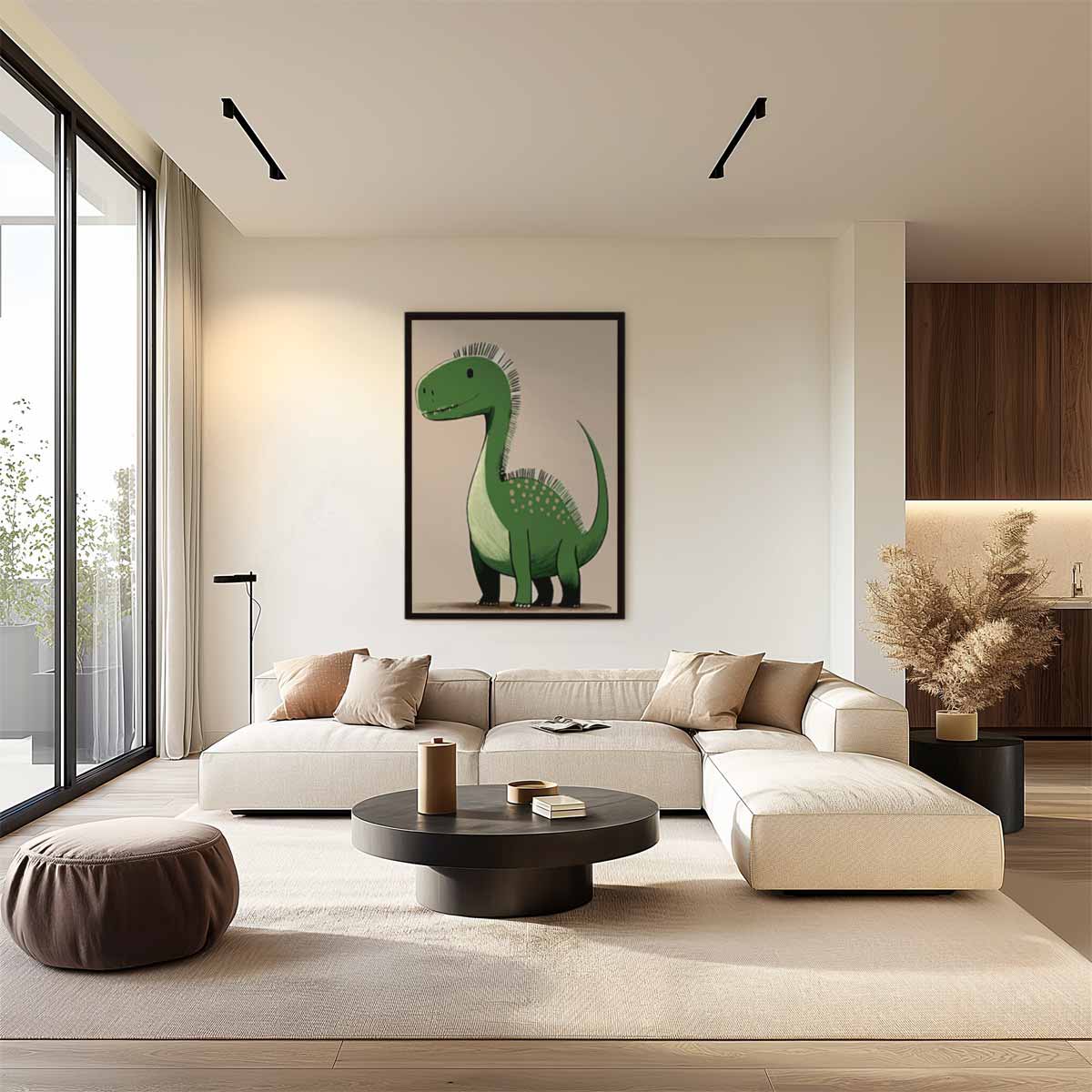 Vriendelijke Dino Illustratie Kunstwerk-canvas-dibond-plexiglas-wanddecoratie-WallArtistic
