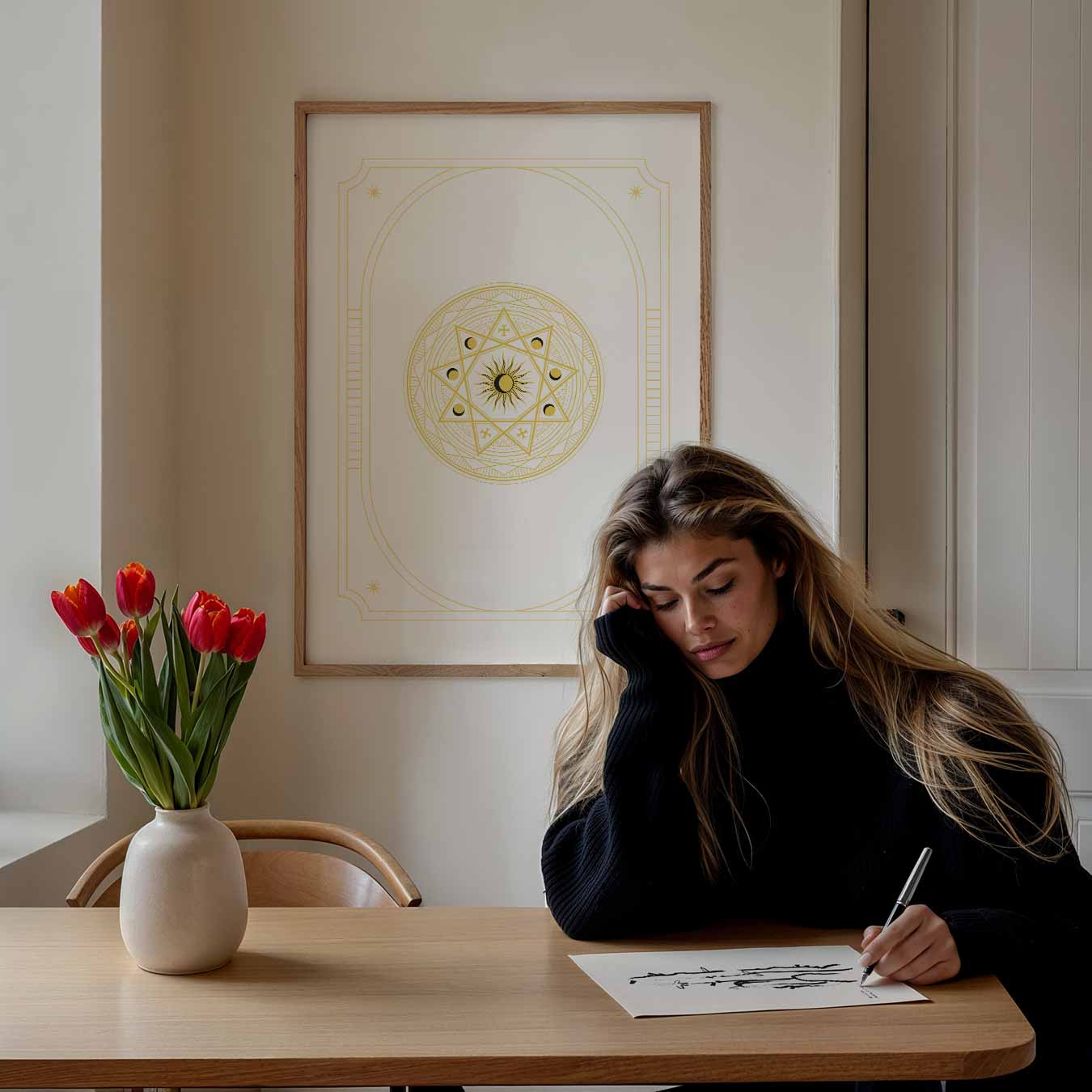 Zon en Maan Fase Mandala Poster-WallArtistic