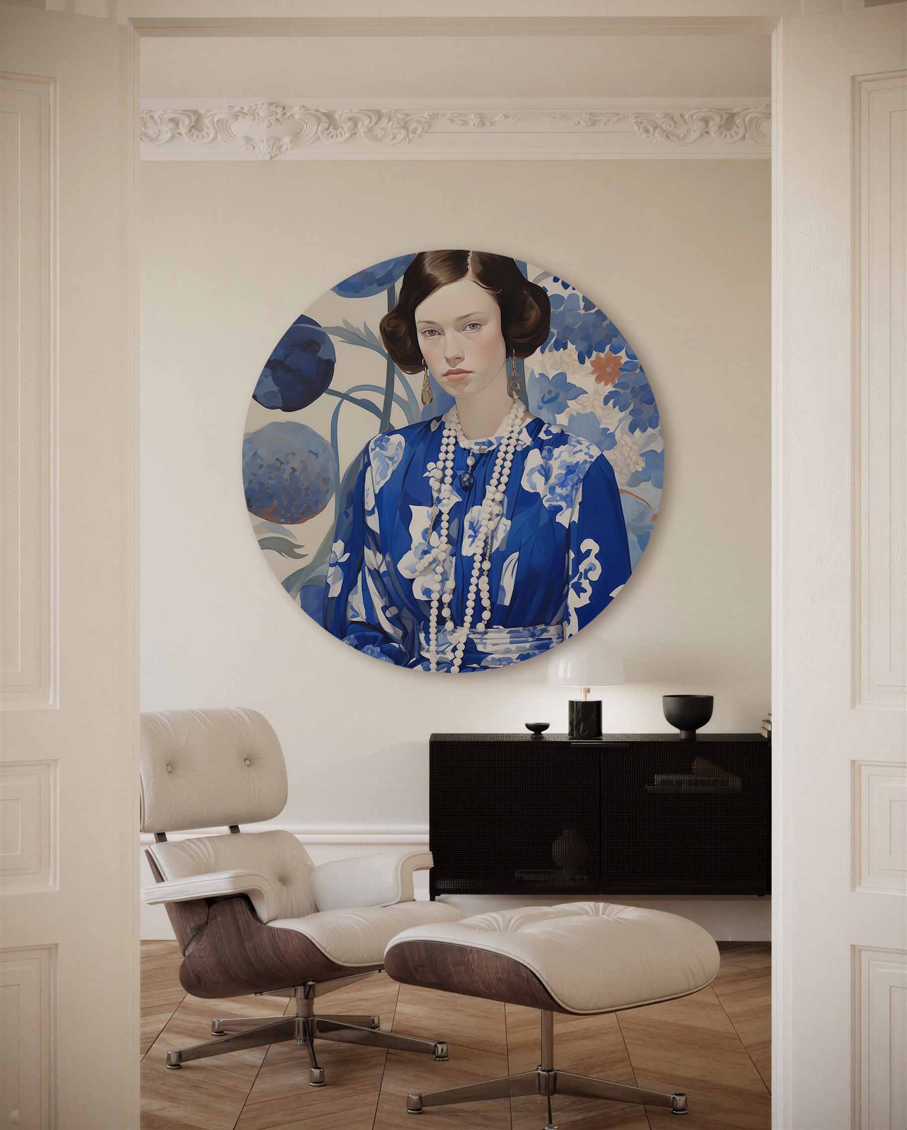 Vrouw in blauwe jurk Muurcirkel
