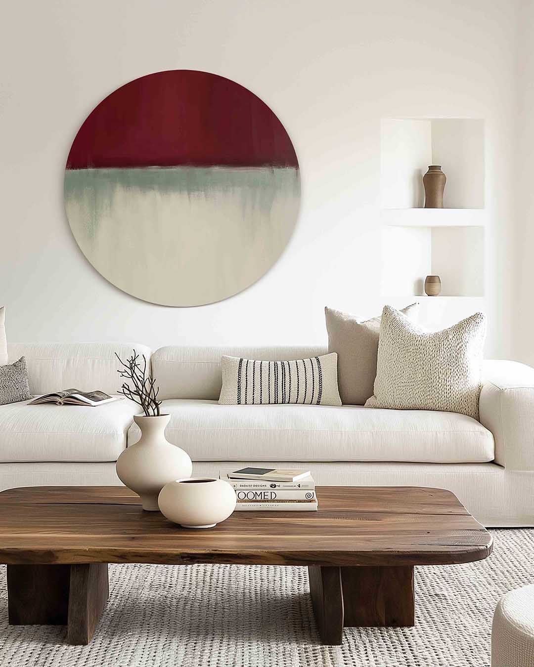 Rood en beige abstracte Muurcirkel