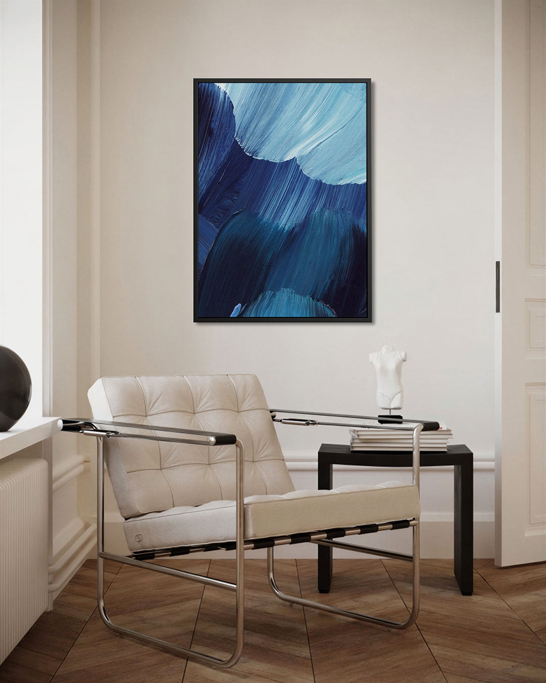 Dynamische blauwe borstels Kunstwerk