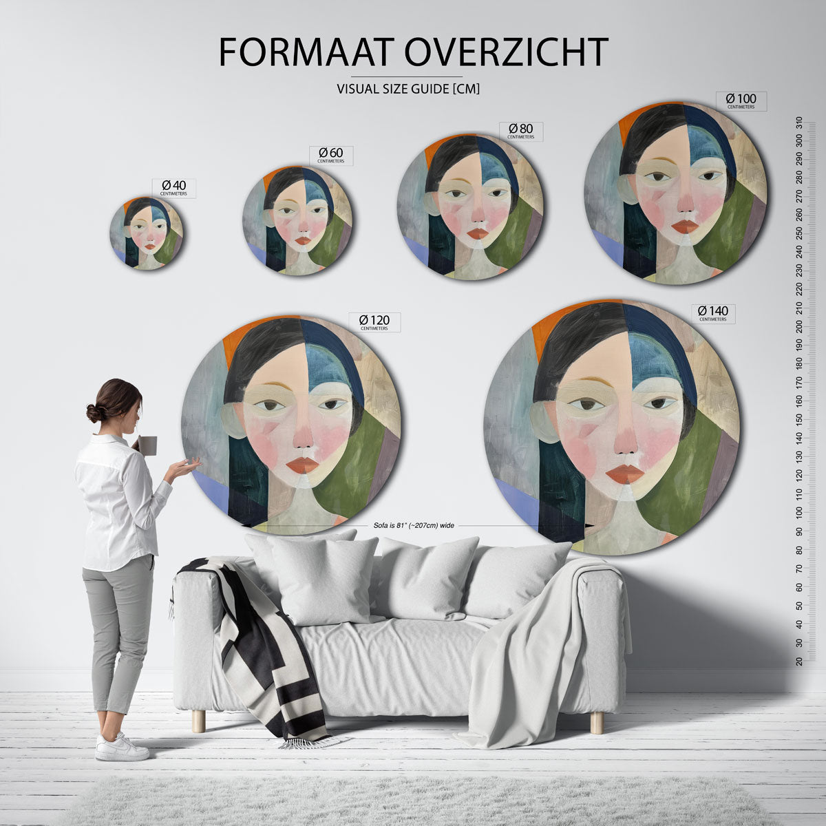 Portret met geometrische vormen Muurcirkel
