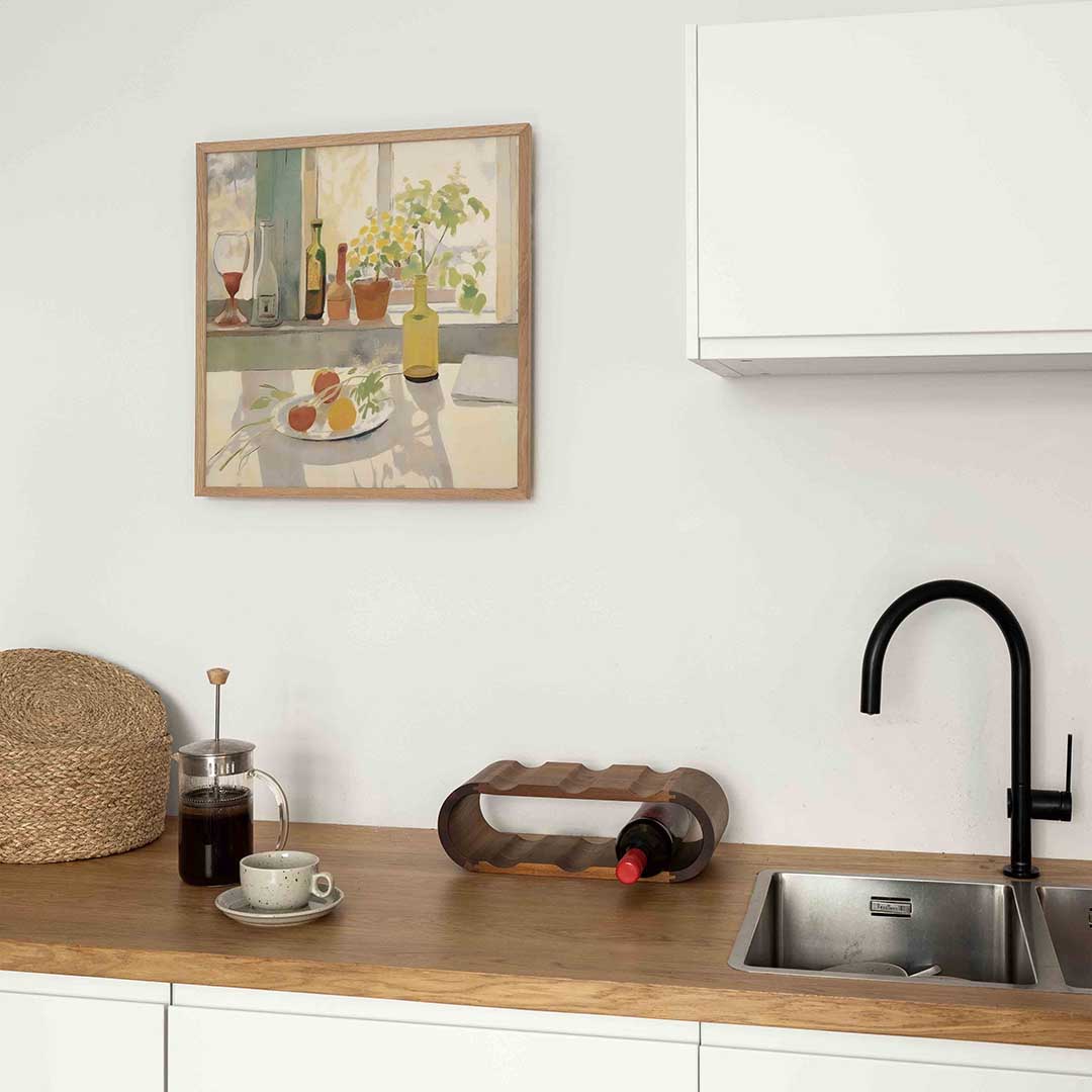 Stilleven met flessen en fruit Poster