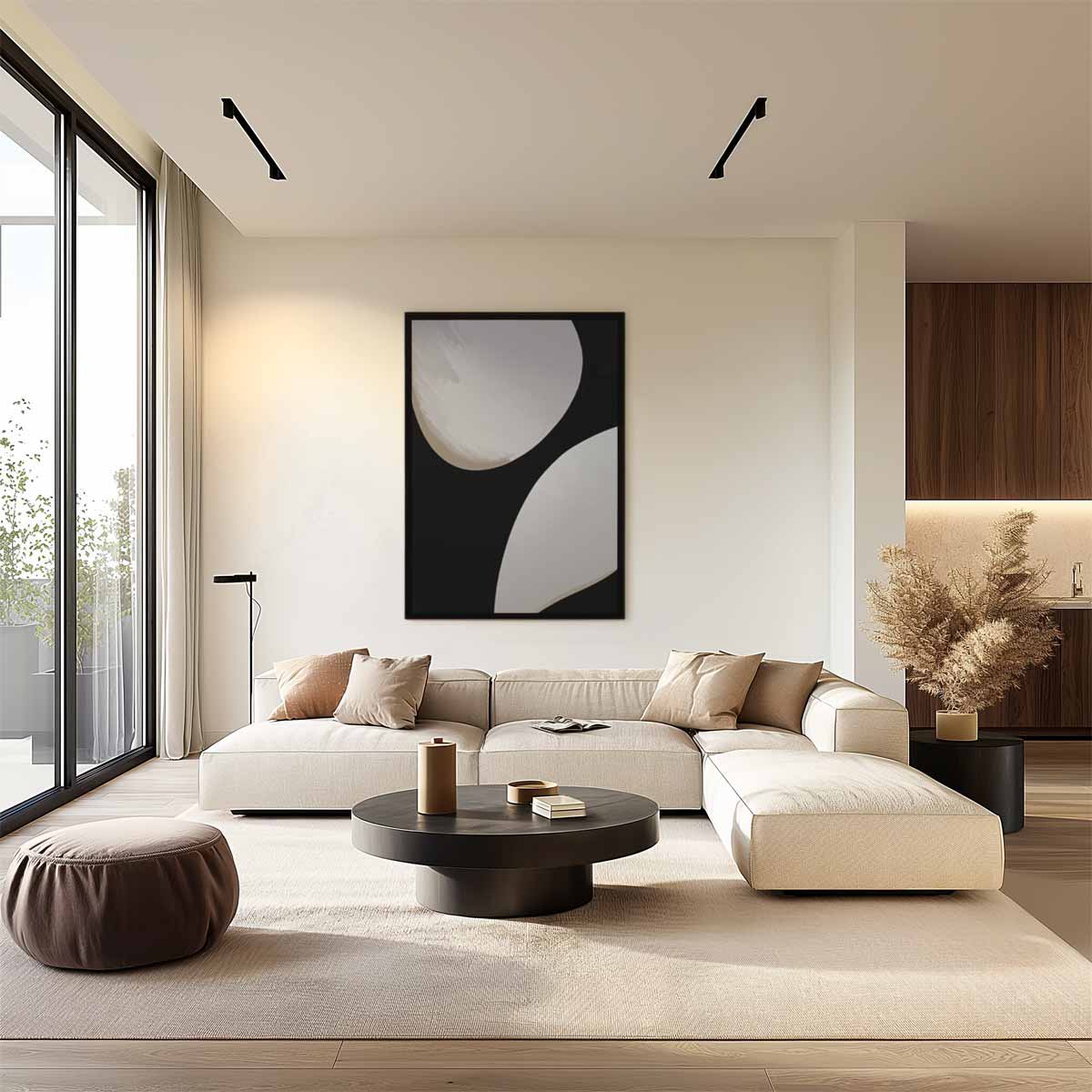 Zwart en Wit Abstractie Kunstwerk-canvas-dibond-plexiglas-wanddecoratie-WallArtistic