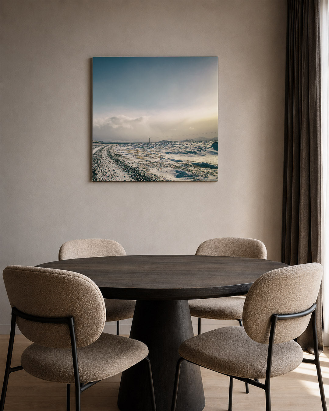 Winterlandschap met weg Kunstwerk