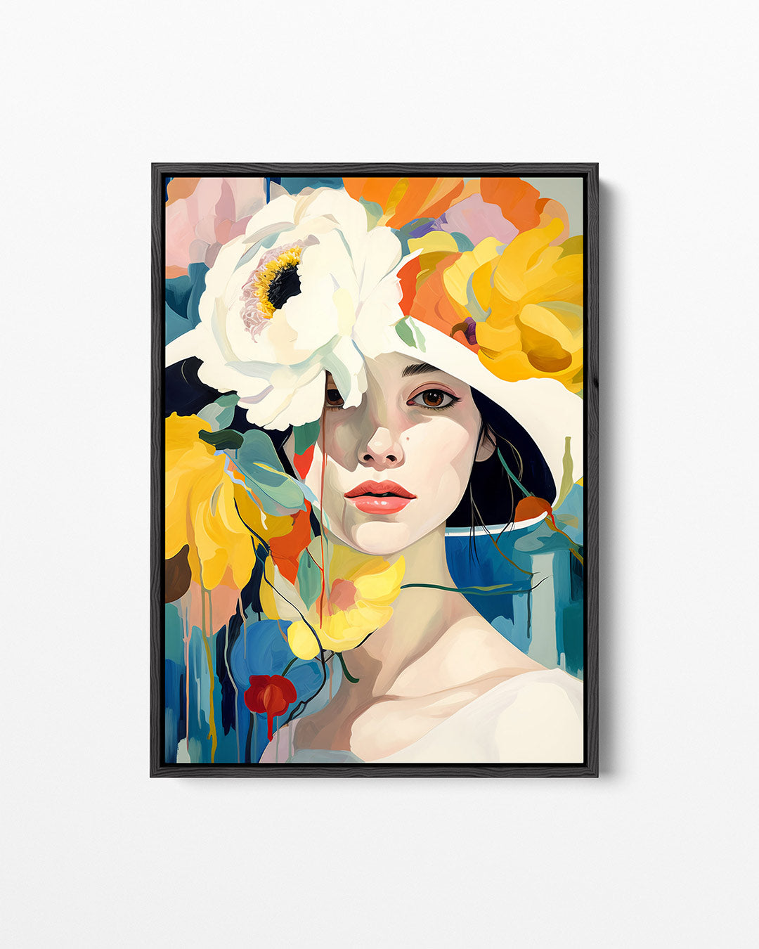 Vrouw met bloemenhoed Kunstwerk