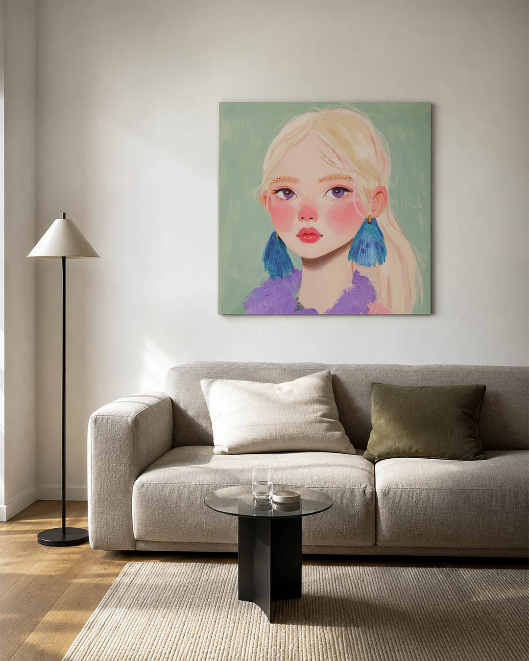 Portret met blauwe accenten Kunstwerk