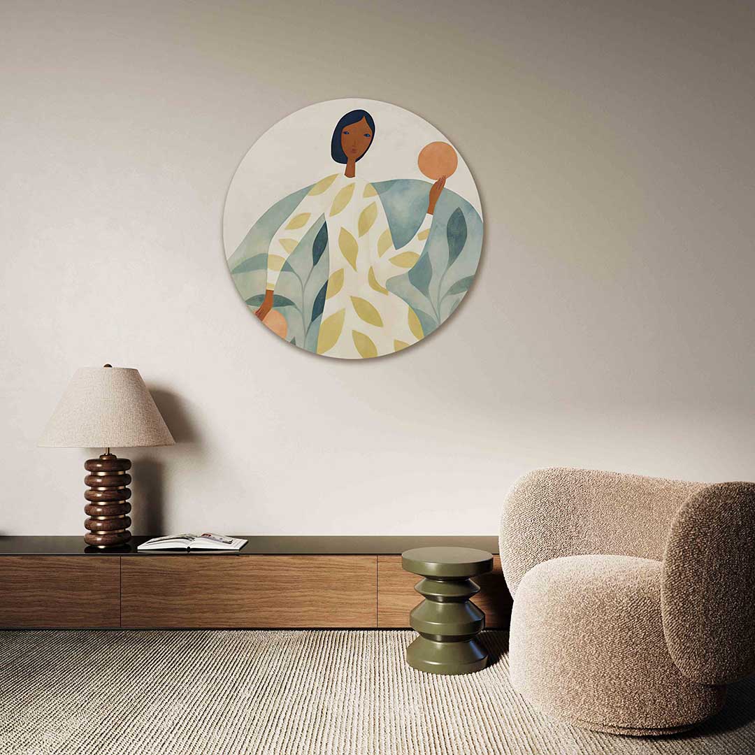 Vrouw met bladeren Muurcirkel