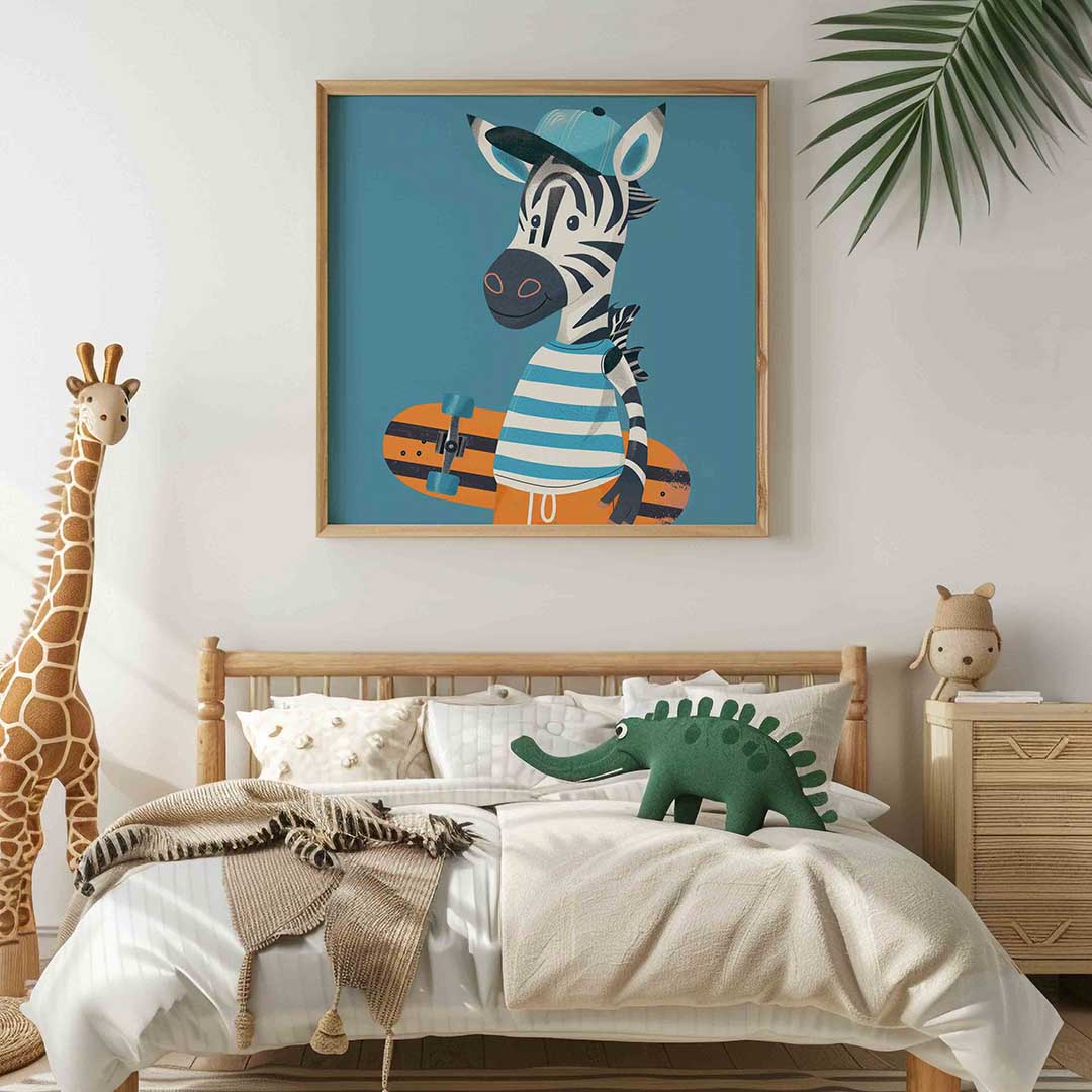 Zebra met skateboard Poster