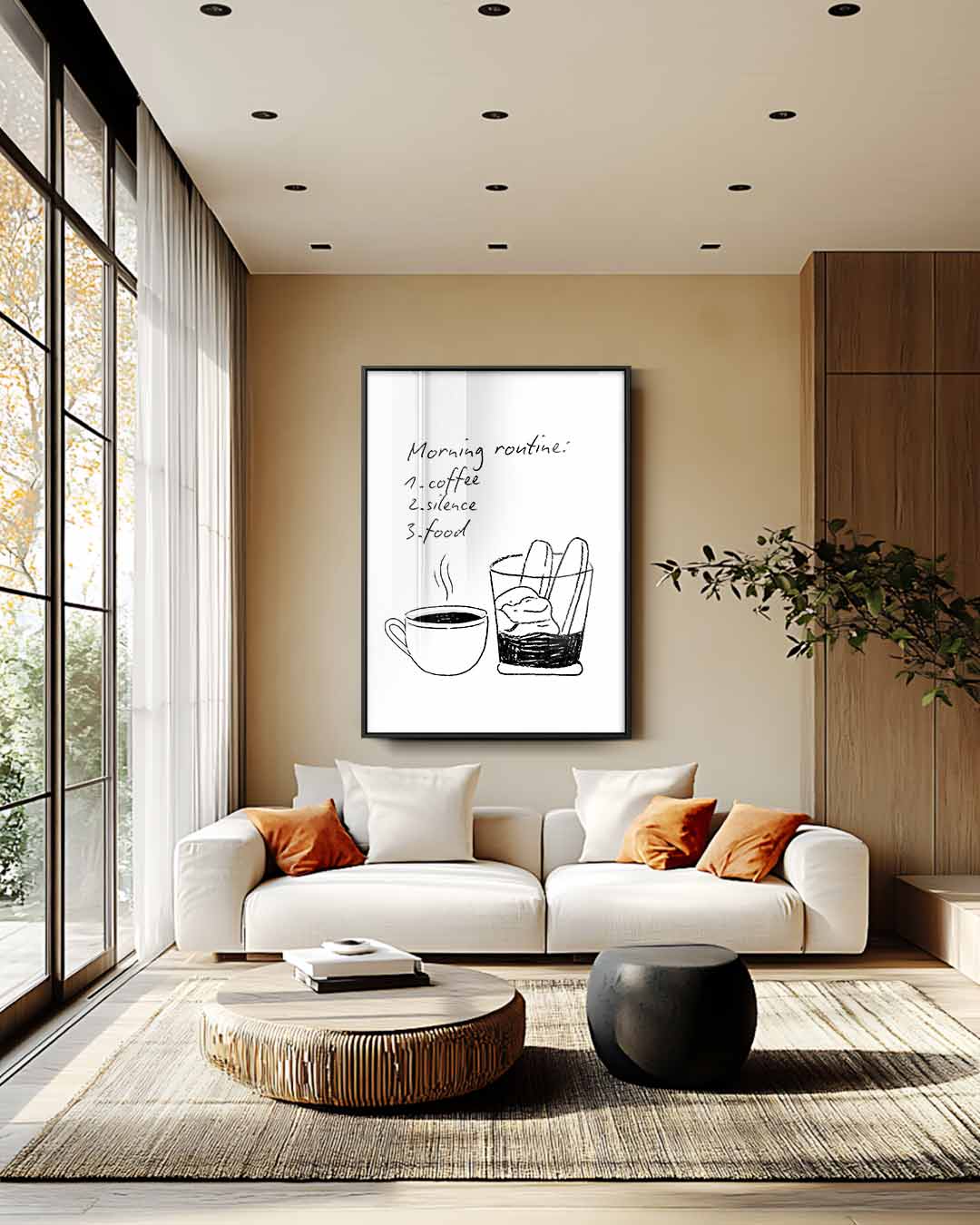 Ontspannen Ochtendritueel Illustratie Kunstwerk-canvas-dibond-plexiglas-wanddecoratie-WallArtistic