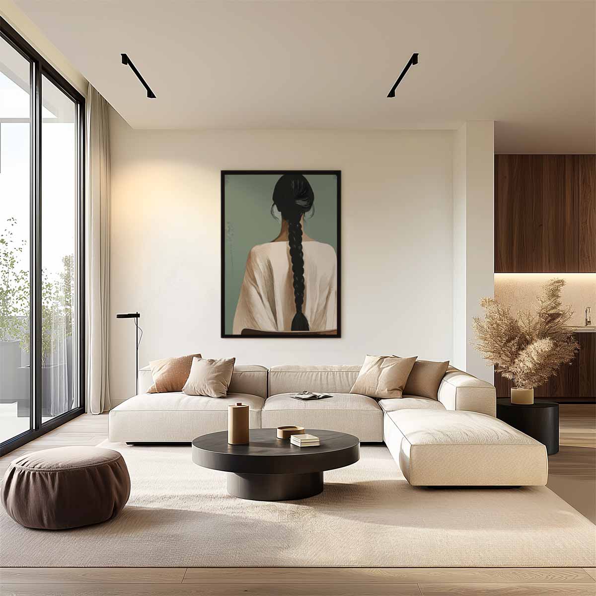 Vrouw met Vlecht Kunstwerk-canvas-dibond-plexiglas-wanddecoratie-WallArtistic