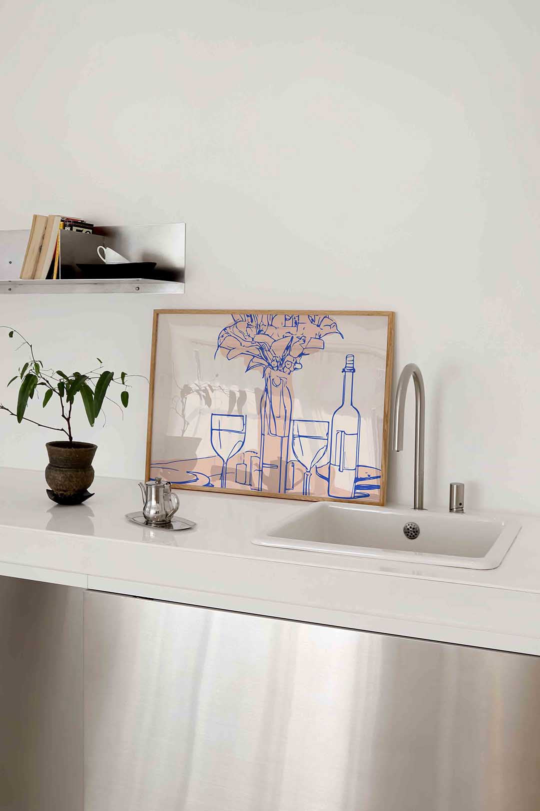 Stilleven met bloemen en glazen Poster