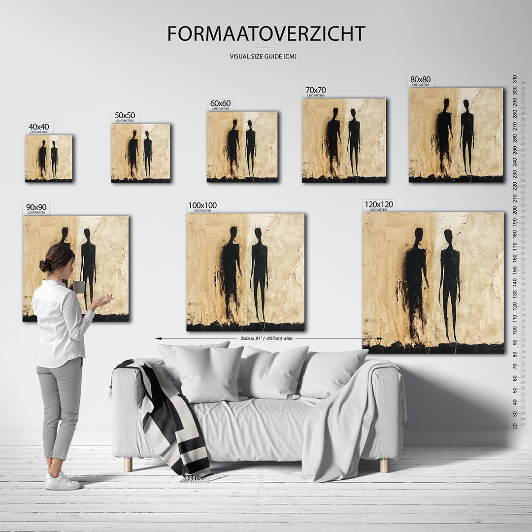 Schaduwfiguren op beige Kunstwerk