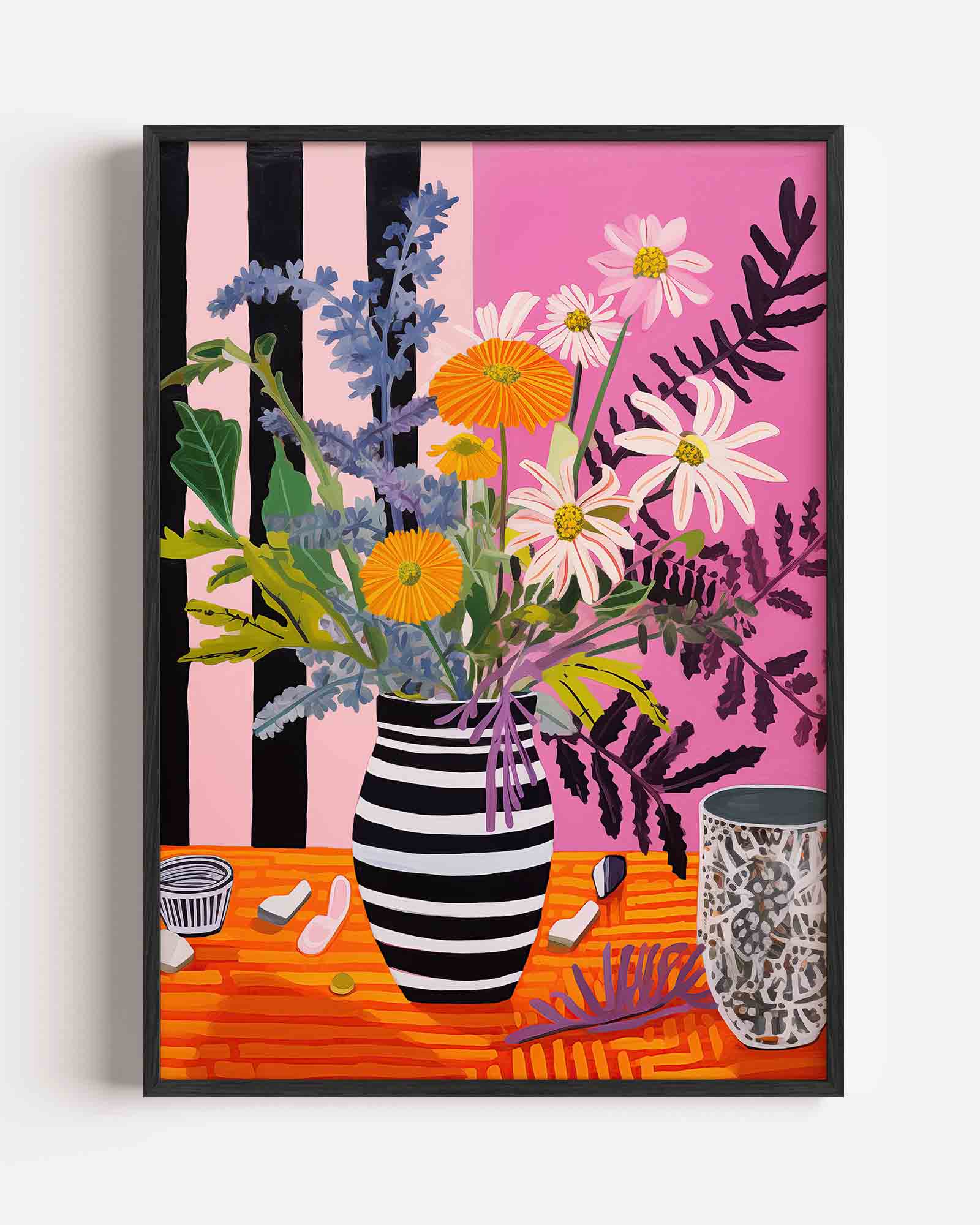 Bloemen in gestreepte vaas Poster