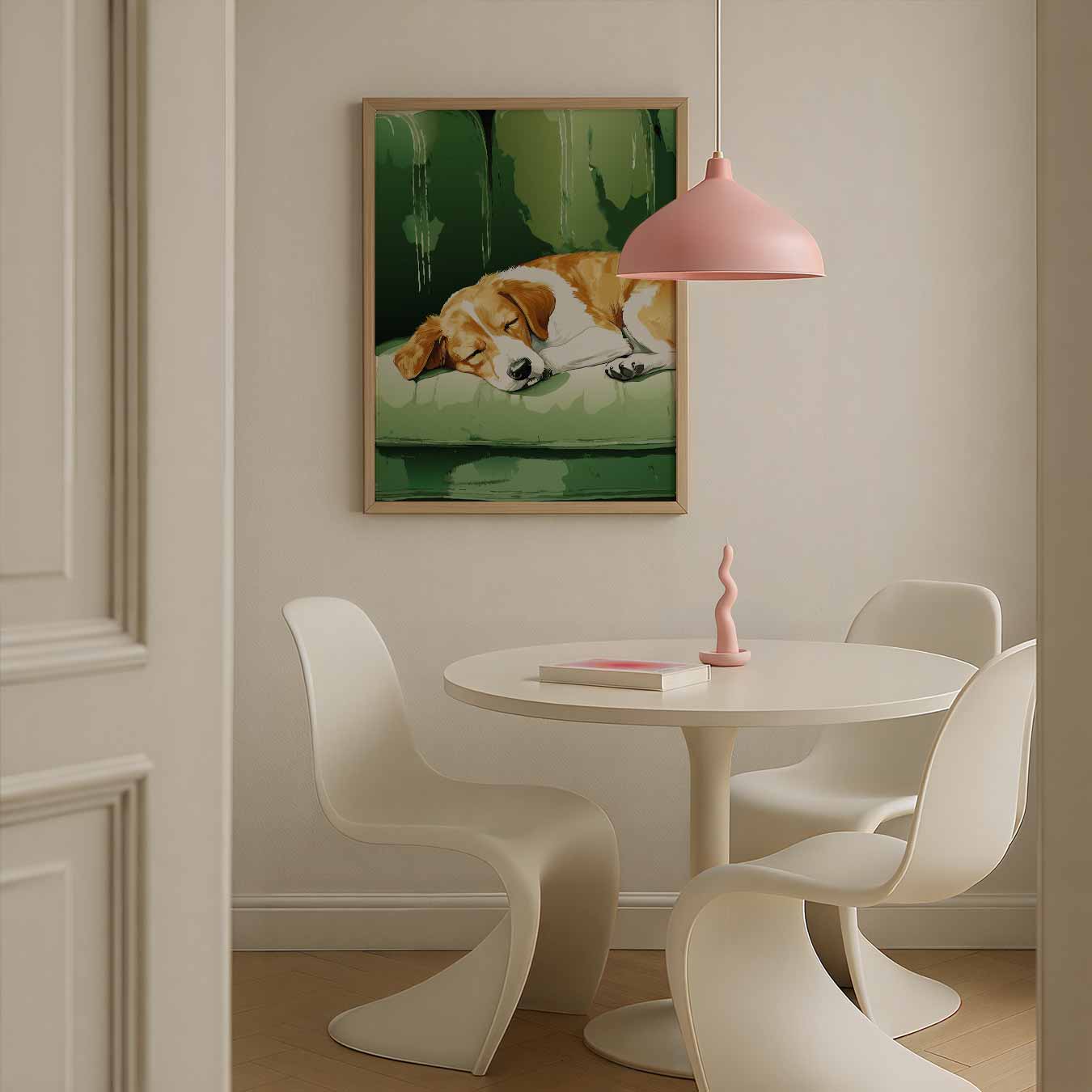 Slapende Hond op Groene Bank Poster-WallArtistic
