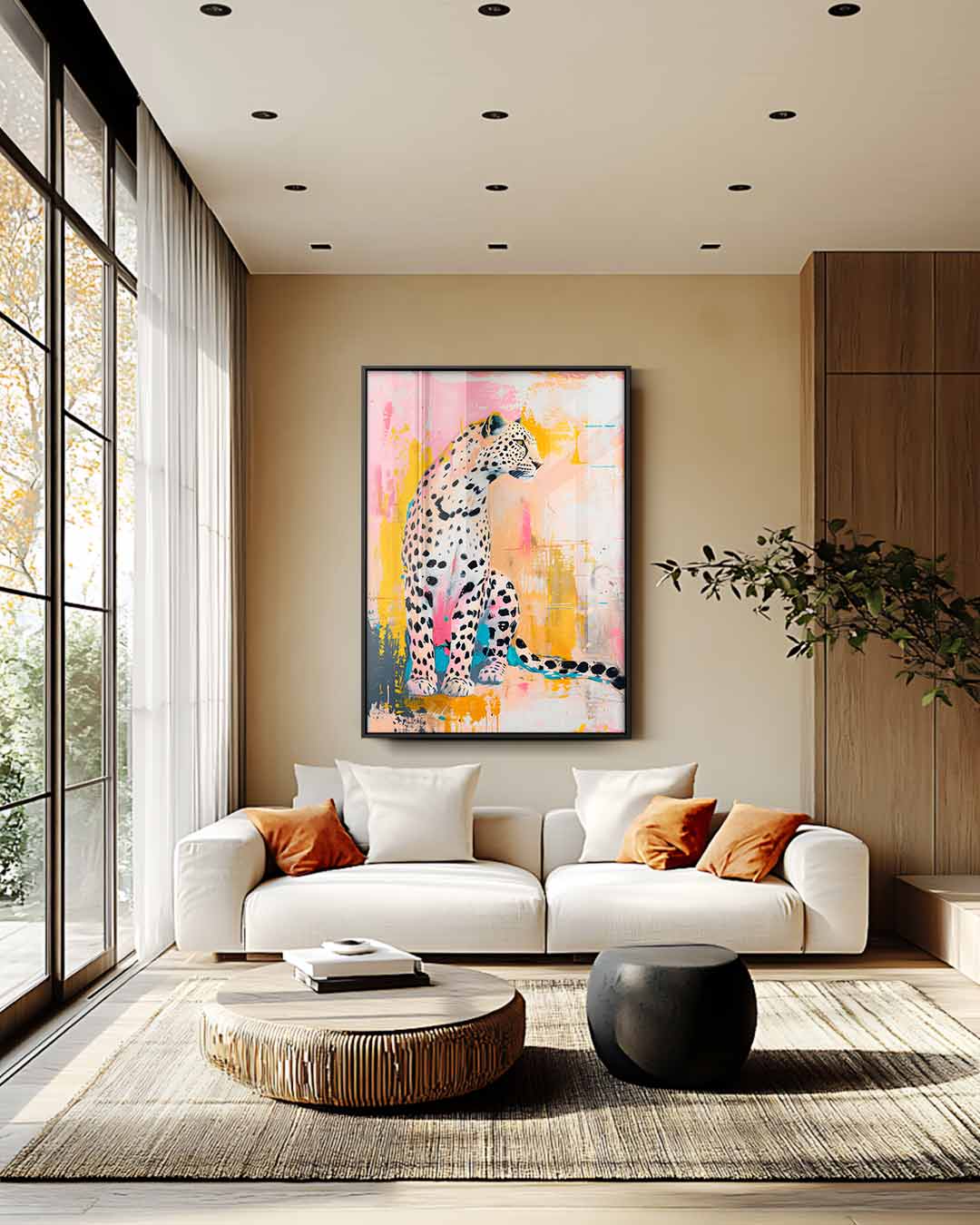 Kleurrijke Abstracte Luipaard Kunstwerk-canvas-dibond-plexiglas-wanddecoratie-WallArtistic