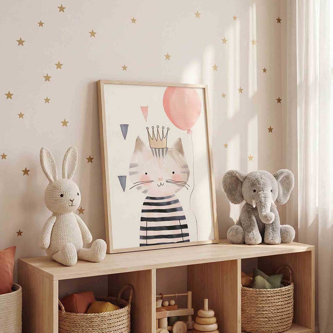 Kat met kroon en ballon Poster