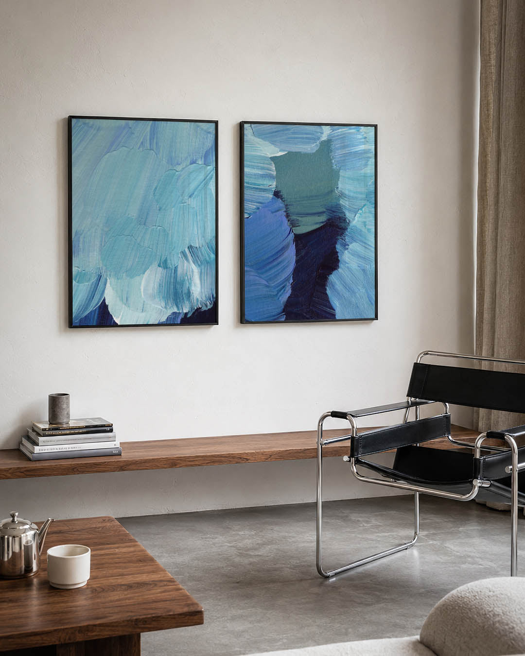 Blauwe penseelstreken Posterset