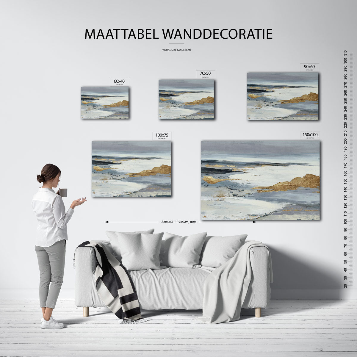 Landschap in goud en grijs Kunstwerk