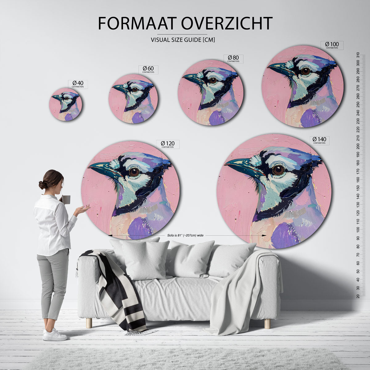 Vogel op roze Muurcirkel
