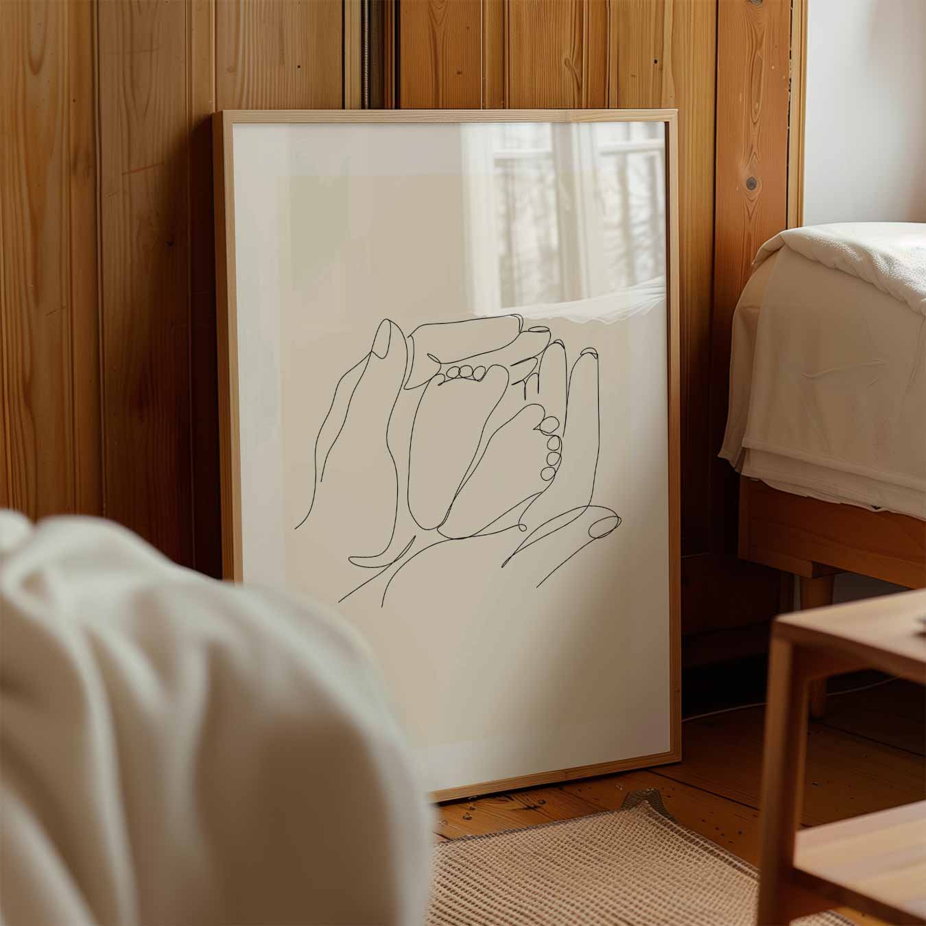 Minimalistische Illustratie van Handen en Babyvoetjes Poster-WallArtistic