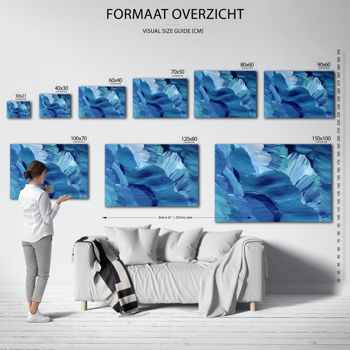 Blauwe penseelstreken Poster