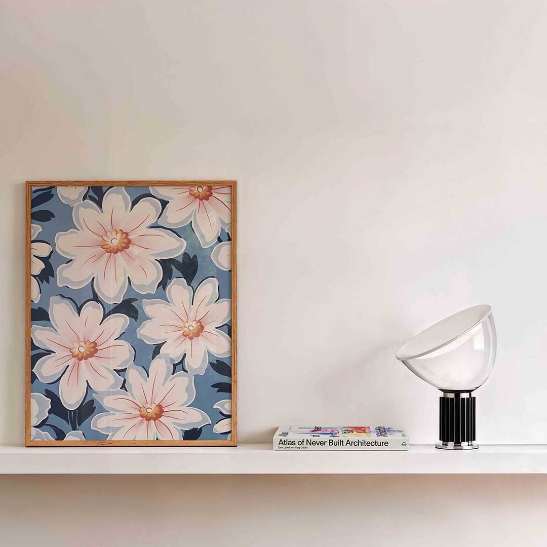 Bloemen op blauwe achtergrond Poster
