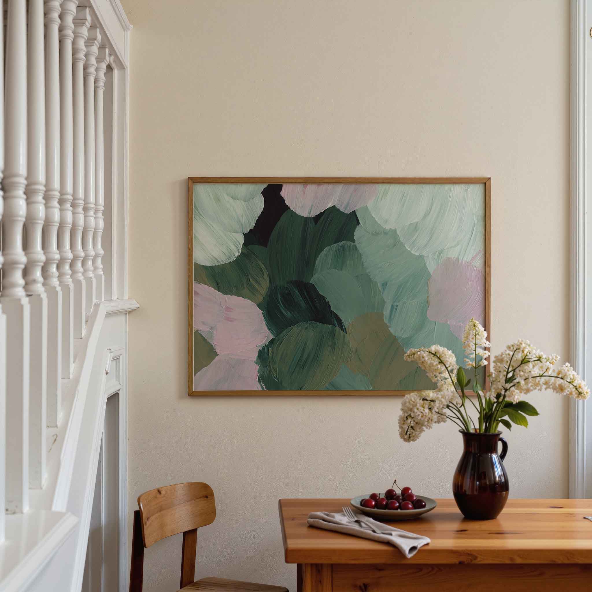 Abstracte groene en roze vormen Poster