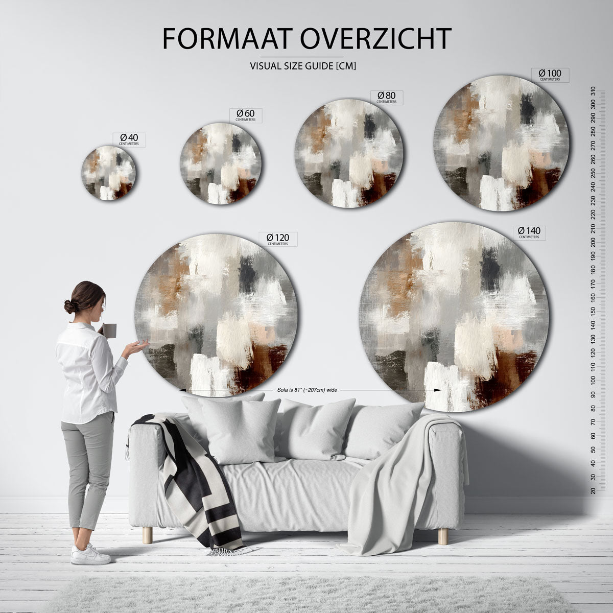 Abstracte beige en grijze Muurcirkel