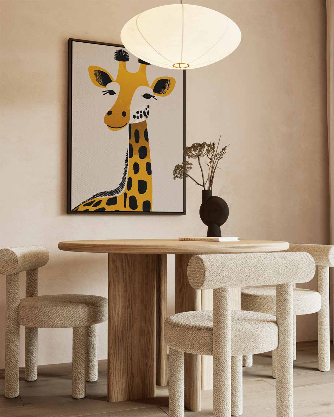 Speelse Giraffe Illustratie Kunstwerk-canvas-dibond-plexiglas-wanddecoratie-WallArtistic