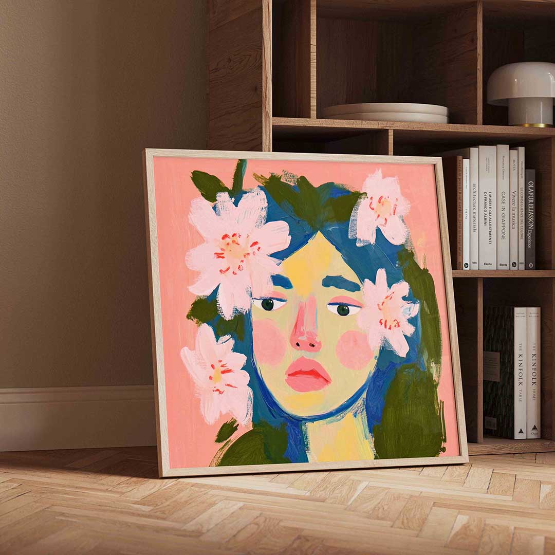 Bloemen en gezicht Poster