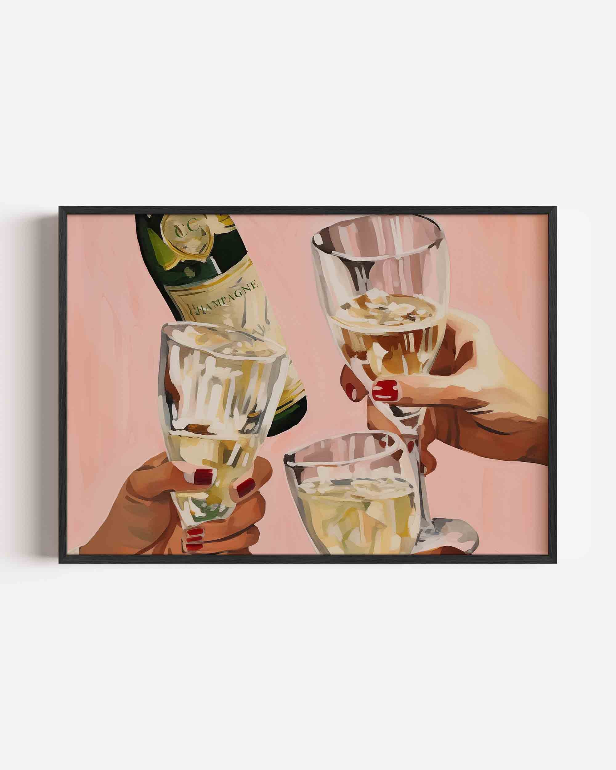 Champagneglazen en fles Poster