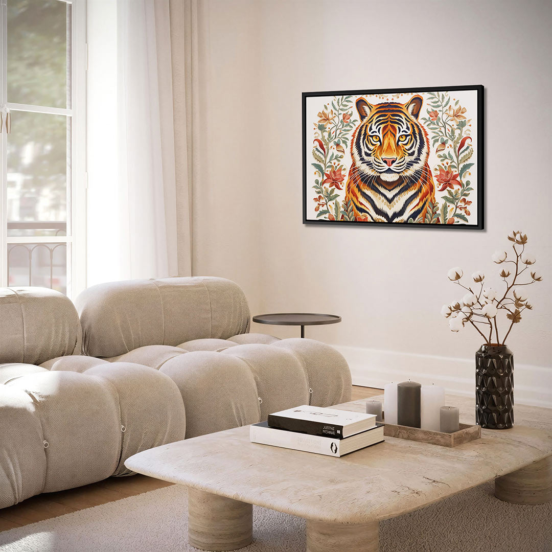 Tijgerportret met bloemen Kunstwerk