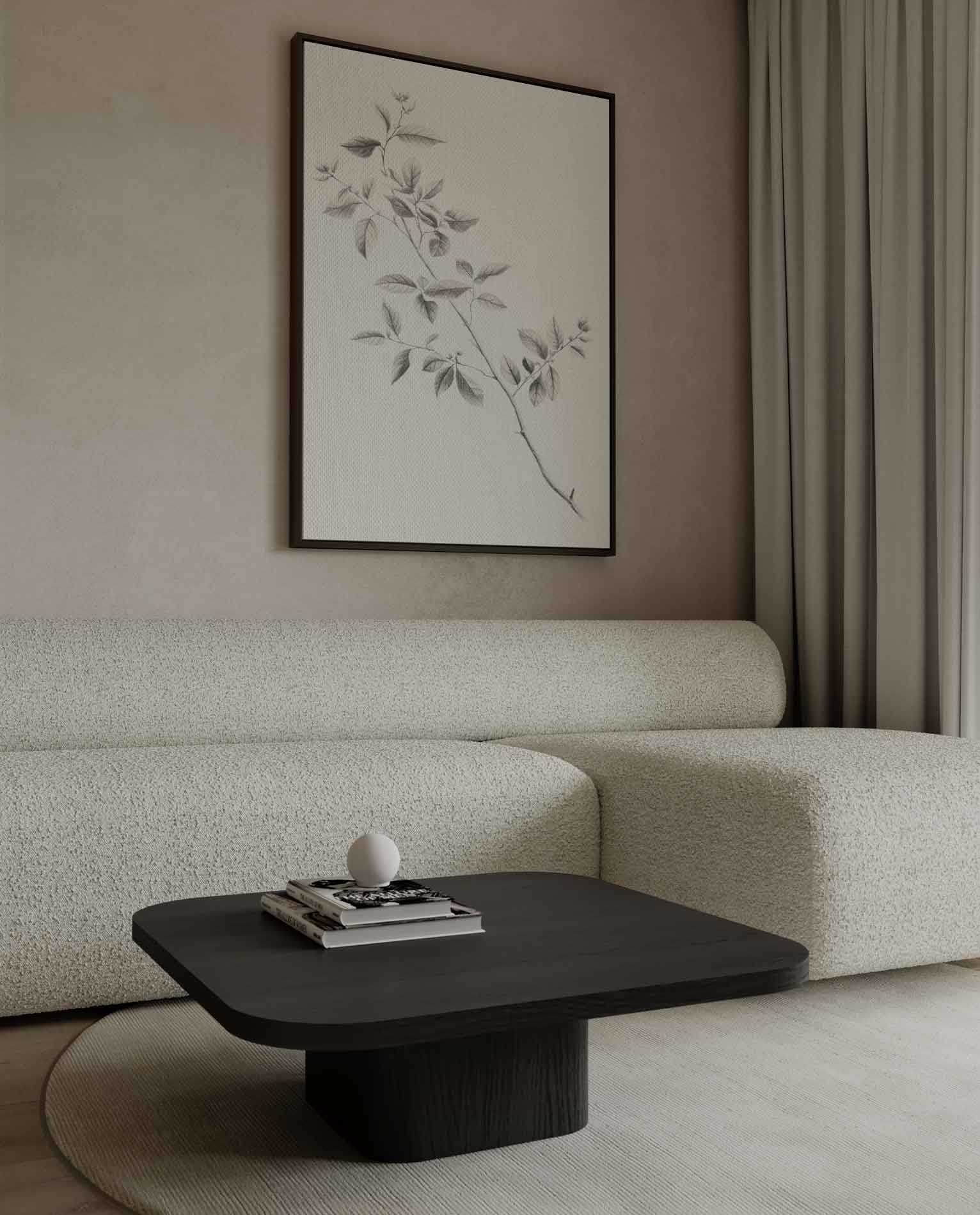 Elegante Botanische Tekening van een Tak Kunstwerk-canvas-dibond-plexiglas-wanddecoratie-WallArtistic